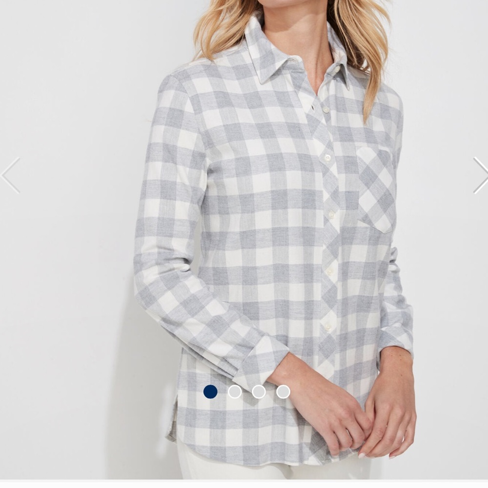 Vineyard Vines Gray and White Plaid Flannel Top